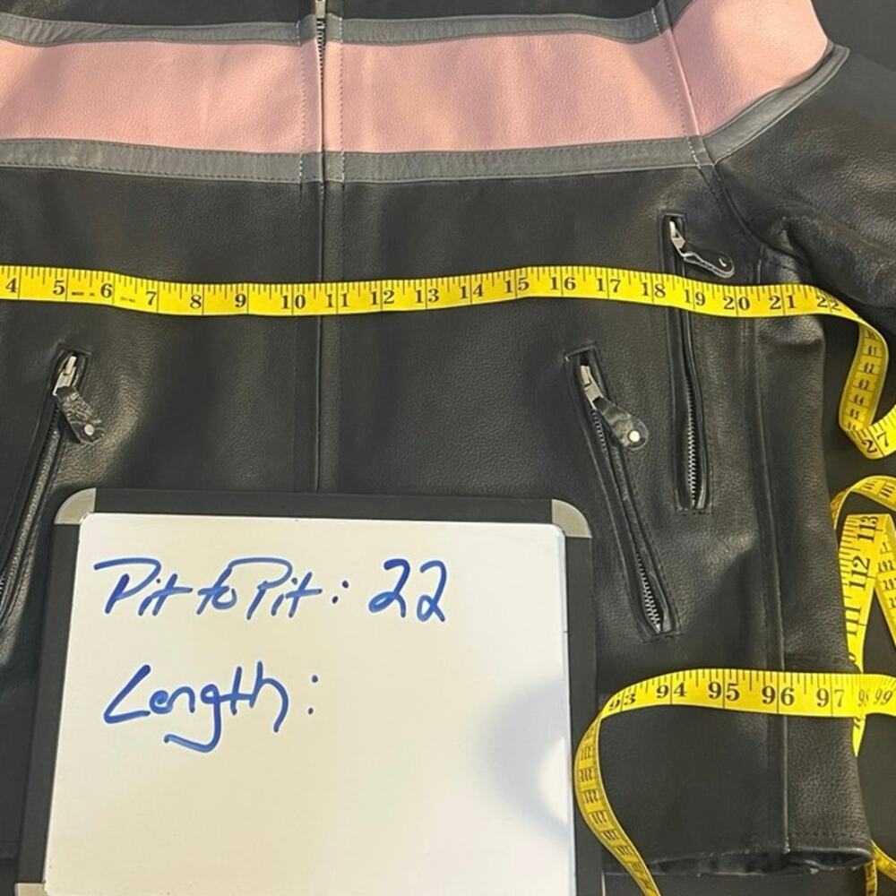 Y2K Wild Wear Leather Moto Jacket Black Pink Stripe Biker Jacket Women’s L - Picture 10 of 11